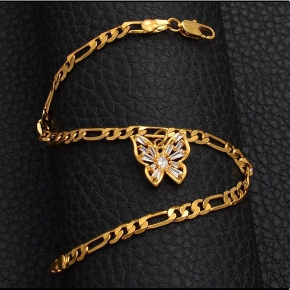 butterfly  anklet , anklet gold anklet , women 18k gold plated anklet , - Picture 4 of 4
